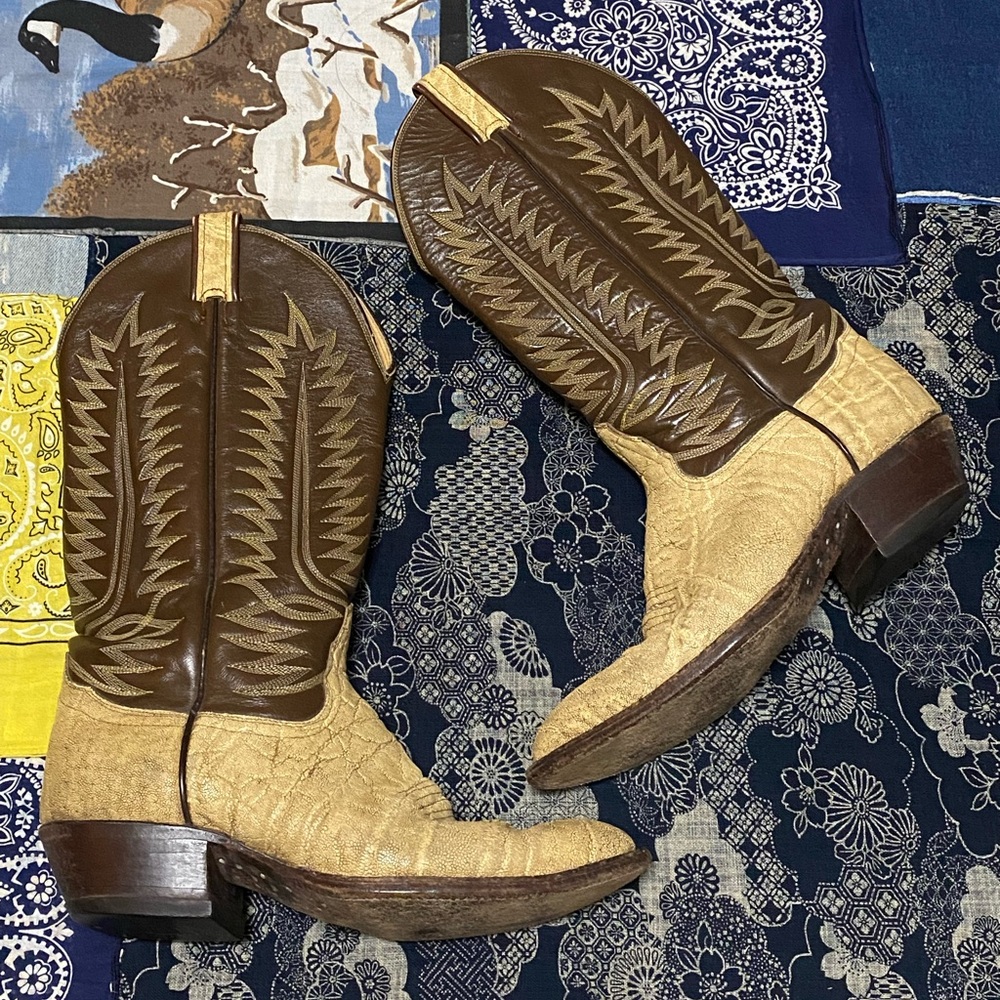 Vintage Tony Lama Elephant Western Pull On Boots Mens Sz 9D